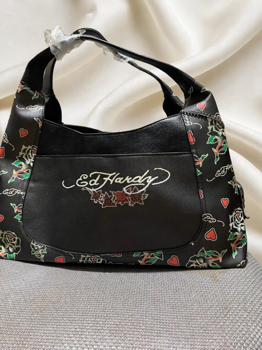 Ed Hardy Black Tattoo Print Hobo Shoulder Bag NWT
